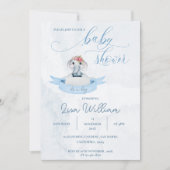 水エレガント色ブルーかわいい象の赤ちゃんシャワー 招待状 (正面)