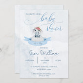 水エレガント色ブルーかわいい象の赤ちゃんシャワー 招待状 (正面/裏面)