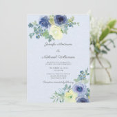 水エレガント色ブルーとアイボリーバラ結婚 招待状 (スタンド正面)
