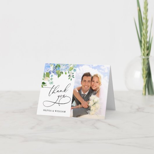 水エレガント色ブルーアジサイフローラ写真 サンキューカード (正面)