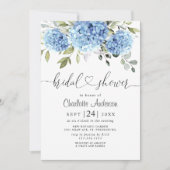 水エレガント色ブルーアジサイブライダルシャワー 招待状 (正面)