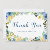 水エレガント色ブルーイエローローズ庭園の結婚式 サンキューカード (正面)