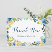 水エレガント色ブルーイエローローズ庭園の結婚式 サンキューカード (スタンド正面)