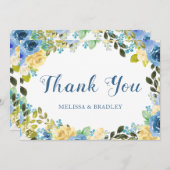 水エレガント色ブルーイエローローズ庭園の結婚式 サンキューカード (正面/裏面)