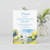 水エレガント色ブルーウェディングレセプション詳細 エンクロージャーカード (スタンド正面)