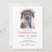 水エレガント色ブルードアクリスマスパーティー 招待状 (正面)