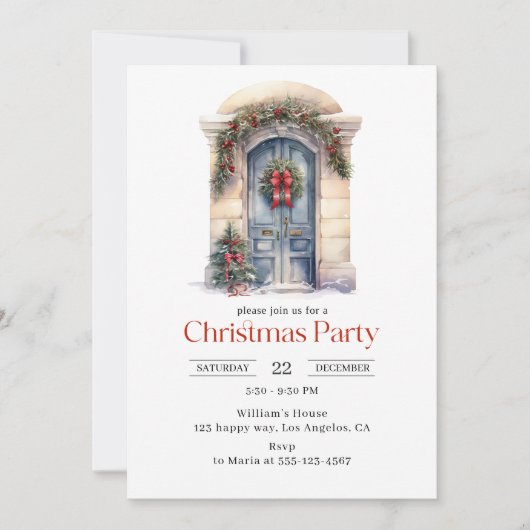 水エレガント色ブルードアクリスマスパーティー 招待状 (正面)