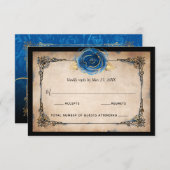 水エレガント色ブルーバラ金ゴールド素朴結婚の 出欠カード (正面/裏面)