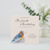 水エレガント色ブルーバードマイルストーン誕生日 招待状 (スタンド正面)