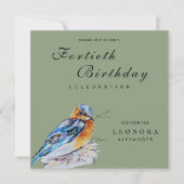 水エレガント色ブルーバードマイルストーン誕生日 招待状 (正面)