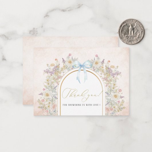 水エレガント色ブルーフラワーズボウリボンベビーs ノートカード (正面/裏面インサイチュ)