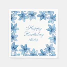 水エレガント色ブルーフラワー任意の年齢誕生日 スタンダードカクテルナプキン