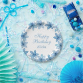 水エレガント色ブルーフラワー任意の年齢誕生日 ペーパープレート (パーティー)