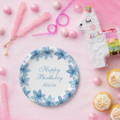 水エレガント色ブルーフラワー任意の年齢誕生日 ペーパープレート (パーティー)