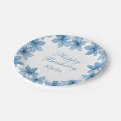水エレガント色ブルーフラワー任意の年齢誕生日 ペーパープレート (アングル)