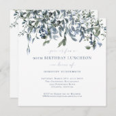 水エレガント色ブルーフローラつる植物90誕生日 招待状 (正面/裏面)