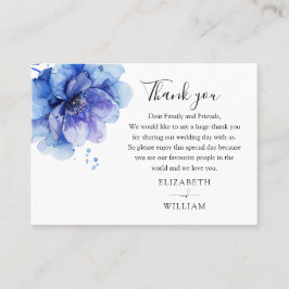 水エレガント色ブルーフローラの結婚ありがとう プレイスカード