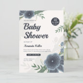 水エレガント色ブルーフローラベビーシャワー 招待状 (スタンド正面)