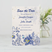 水エレガント色ブルーフローラボタニッ結婚クス セーブザデート (スタンド正面)