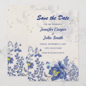 水エレガント色ブルーフローラボタニッ結婚クス セーブザデート (正面/裏面)