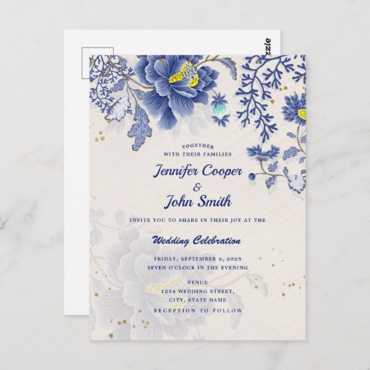 水エレガント色ブルーフローラボタニッ結婚クス ポストカード (正面/裏面)