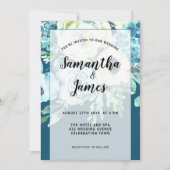 水エレガント色ブルーフローラ結婚s 招待状 (正面)