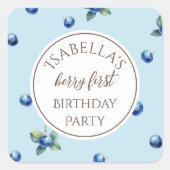 水エレガント色ブルーベリーの最初の誕生日パーティー スクエアシール (正面)