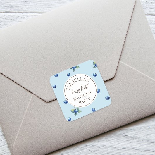 水エレガント色ブルーベリーの最初の誕生日パーティー スクエアシール