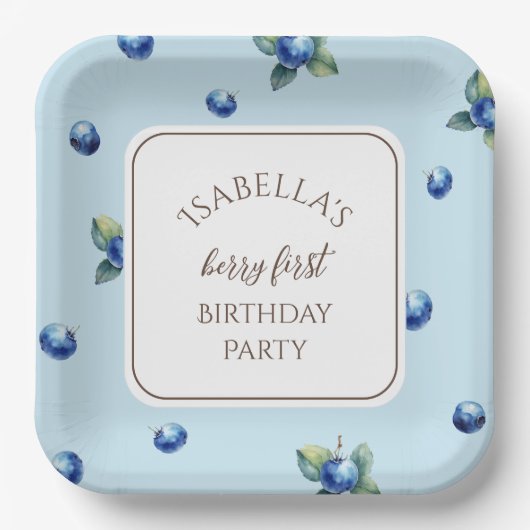 水エレガント色ブルーベリーの最初の誕生日パーティー ペーパープレート (正面)