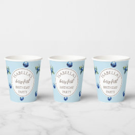 水エレガント色ブルーベリーの最初の誕生日パーティー 紙コップ