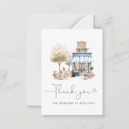 水エレガント色ブルーボンジョアbebeベビーシャワー ノートカード (正面)