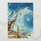 水エレガント色ブルー抽象芸術結婚ズシルバー 箔招待状 (裏面)