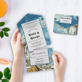 水エレガント色ブルー抽象芸術芸術的結婚ズ オールインワン招待状