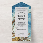 水エレガント色ブルー抽象芸術芸術的結婚ズ オールインワン招待状 (内側)