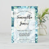 水エレガント色ブルー白フローラ結婚s 招待状 (スタンド正面)