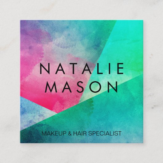 水エレガント色ブロック スクエア名刺 (正面)