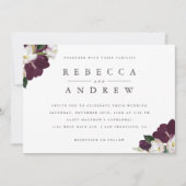 水エレガント色プラムフローラコーナ結婚ーズ 招待状 (正面)