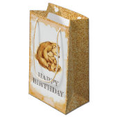 水エレガント色ベアハッピーバースデー スモールペーパーバッグ (正面アングル)
