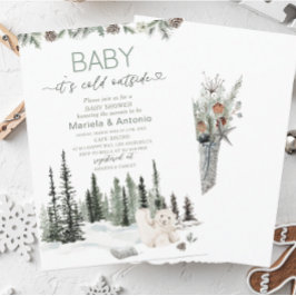 水エレガント色ベビーシャワー外は寒い 招待状