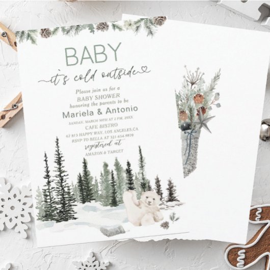 水エレガント色ベビーシャワー外は寒い 招待状
