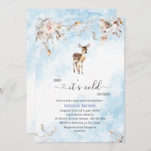 水エレガント色ベビー冷たい外ベビーsh 招待状 (正面/裏面)