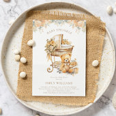 水エレガント色ベージュ&金ゴールドベビー散布機 招待状