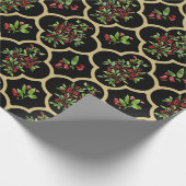 水エレガント色ホリーと金ゴールドクローバー ラッピングペーパー (角)