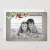 水エレガント色ホリーベリーのスクリプトフォト シーズンカード (正面)