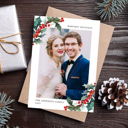 水エレガント色ホリーベリーフレーム写真 シーズンカード