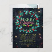 水エレガント色ホリーリースクリスマスパーティー ポストカード (正面/裏面)