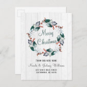 水エレガント色ホリーリースクリスマスムービング 案内ポストカード (正面/裏面)