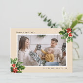 水エレガント色ホリー写真クリスマスカード シーズンカード (スタンド正面)