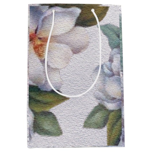 水エレガント色ホワイトマグノリアフラワー抱き枕 ミディアムペーパーバッグ (正面)