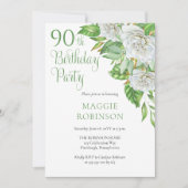 水エレガント色ホワイトローズ90thバースデーパーティー 招待状 (正面)